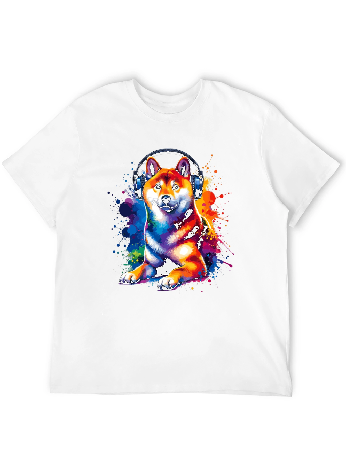 Dog with Headphones Graphic Tee - Black