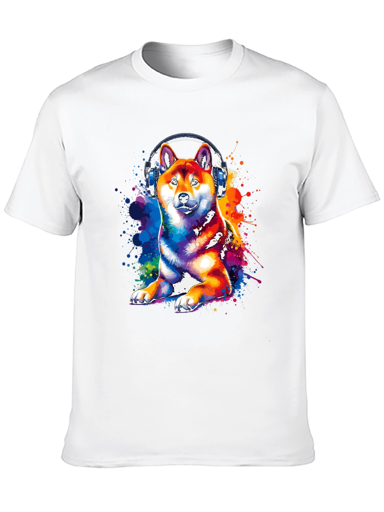 Dog with Headphones Graphic Tee - Black