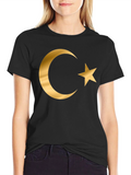 Crescent Moon Star Graphic T-Shirt - Gold Print Design