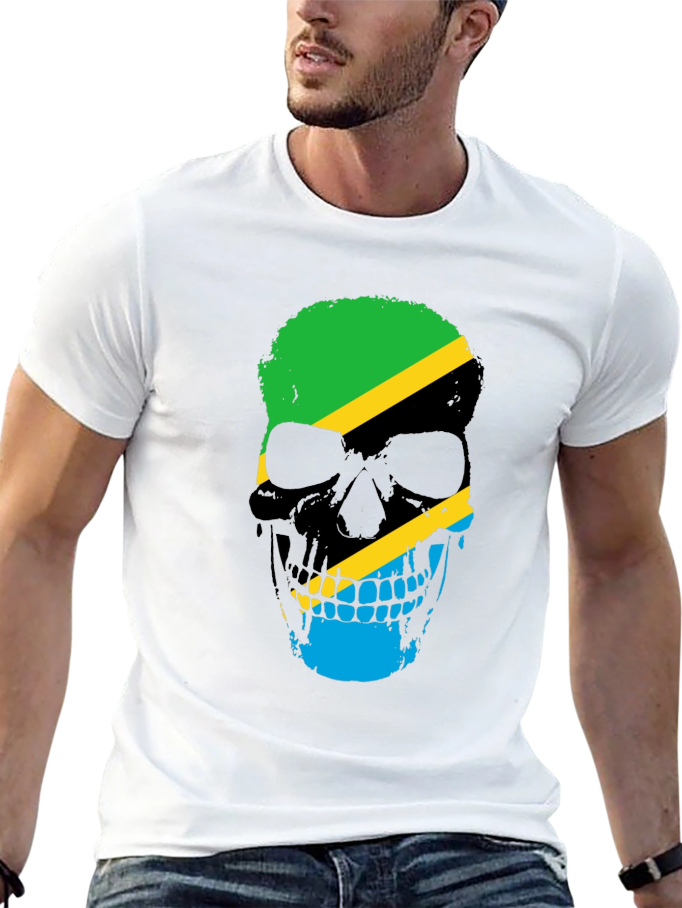 Tanzania Flag Skull Graphic Black T-Shirt
