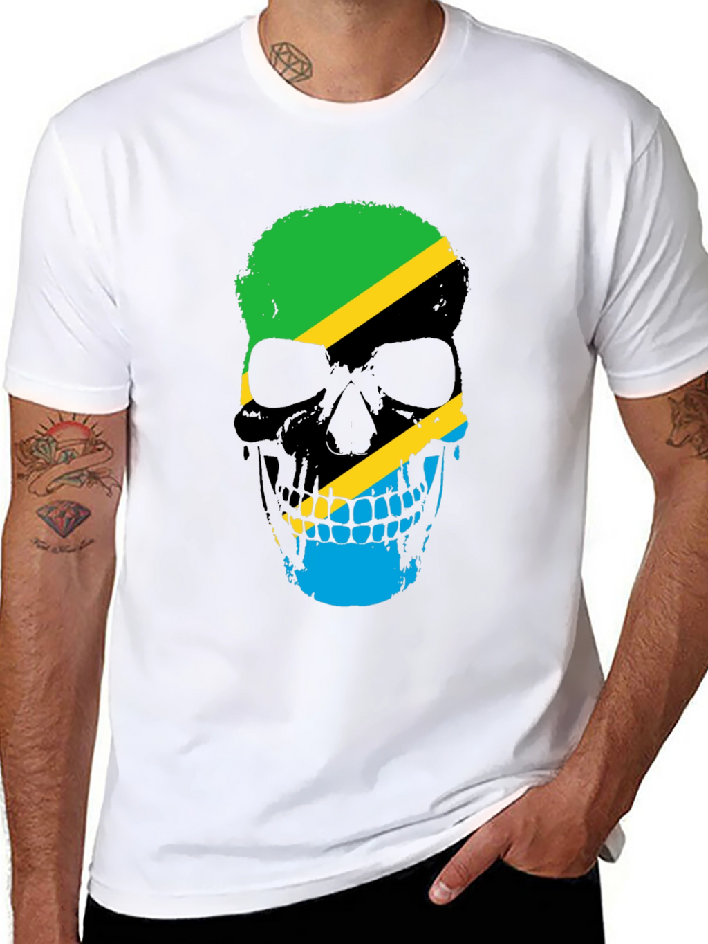 Tanzania Flag Skull Graphic Black T-Shirt