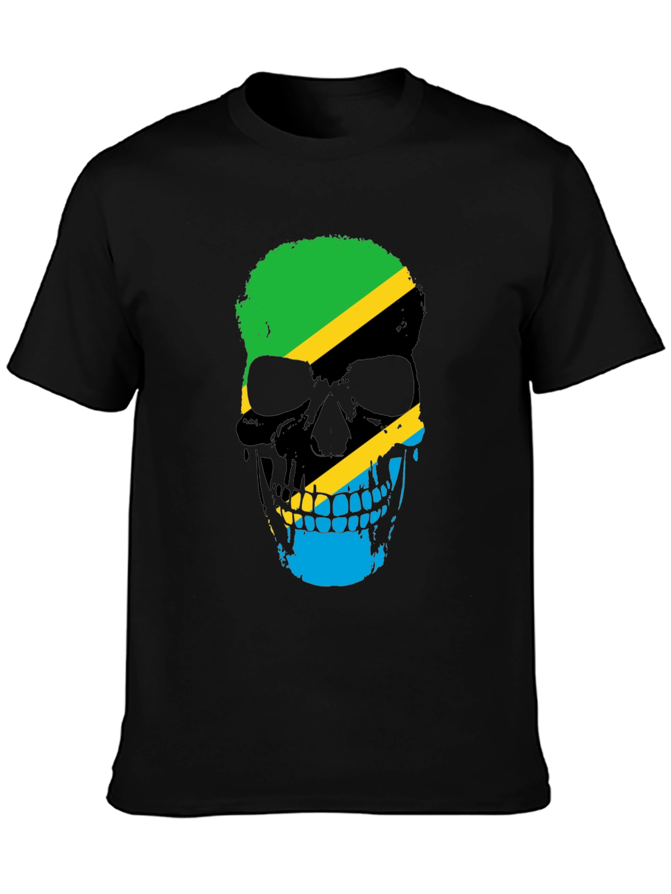 Tanzania Flag Skull Graphic Black T-Shirt