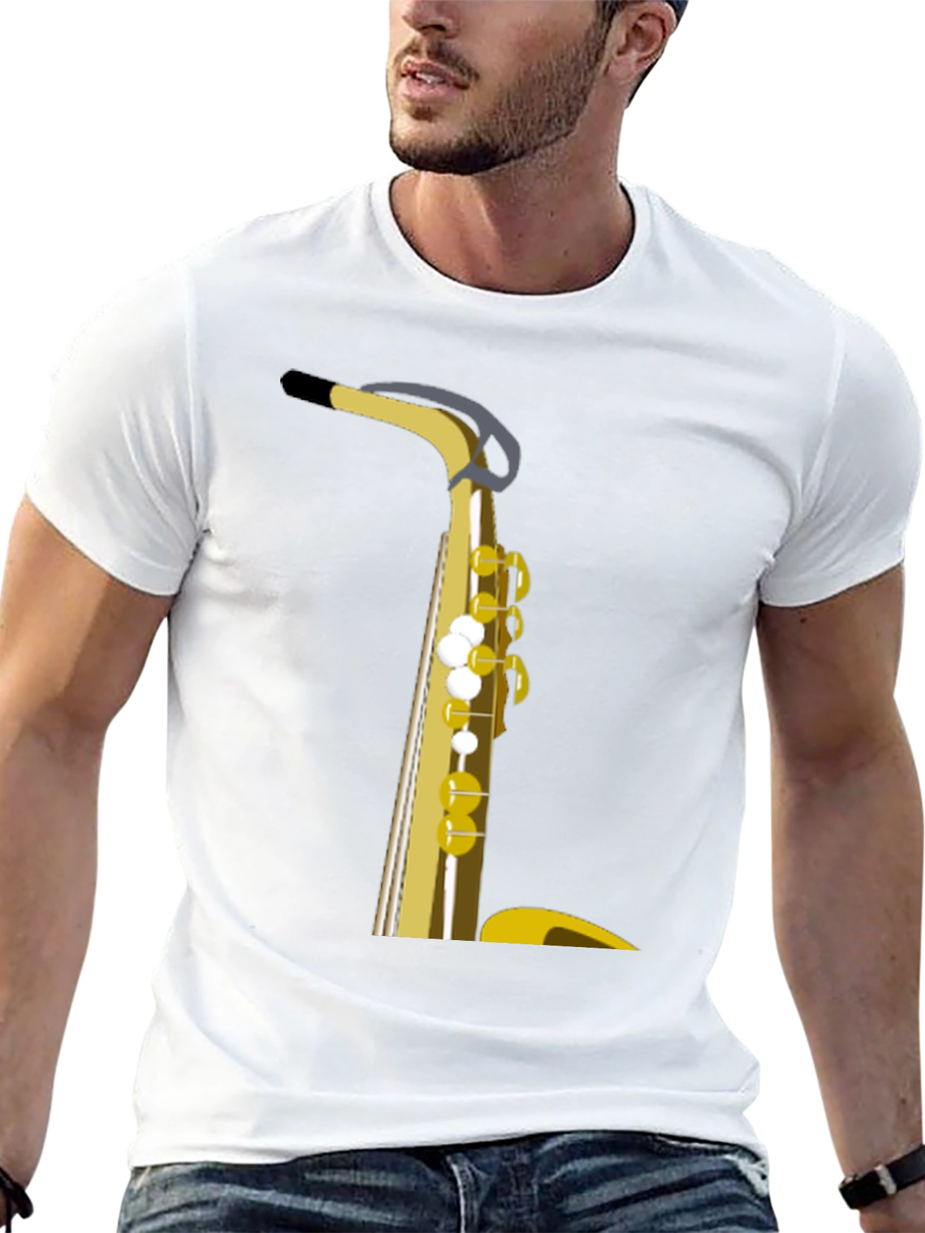 Saxophone Graphic Tee - Black Cotton Casual Wear