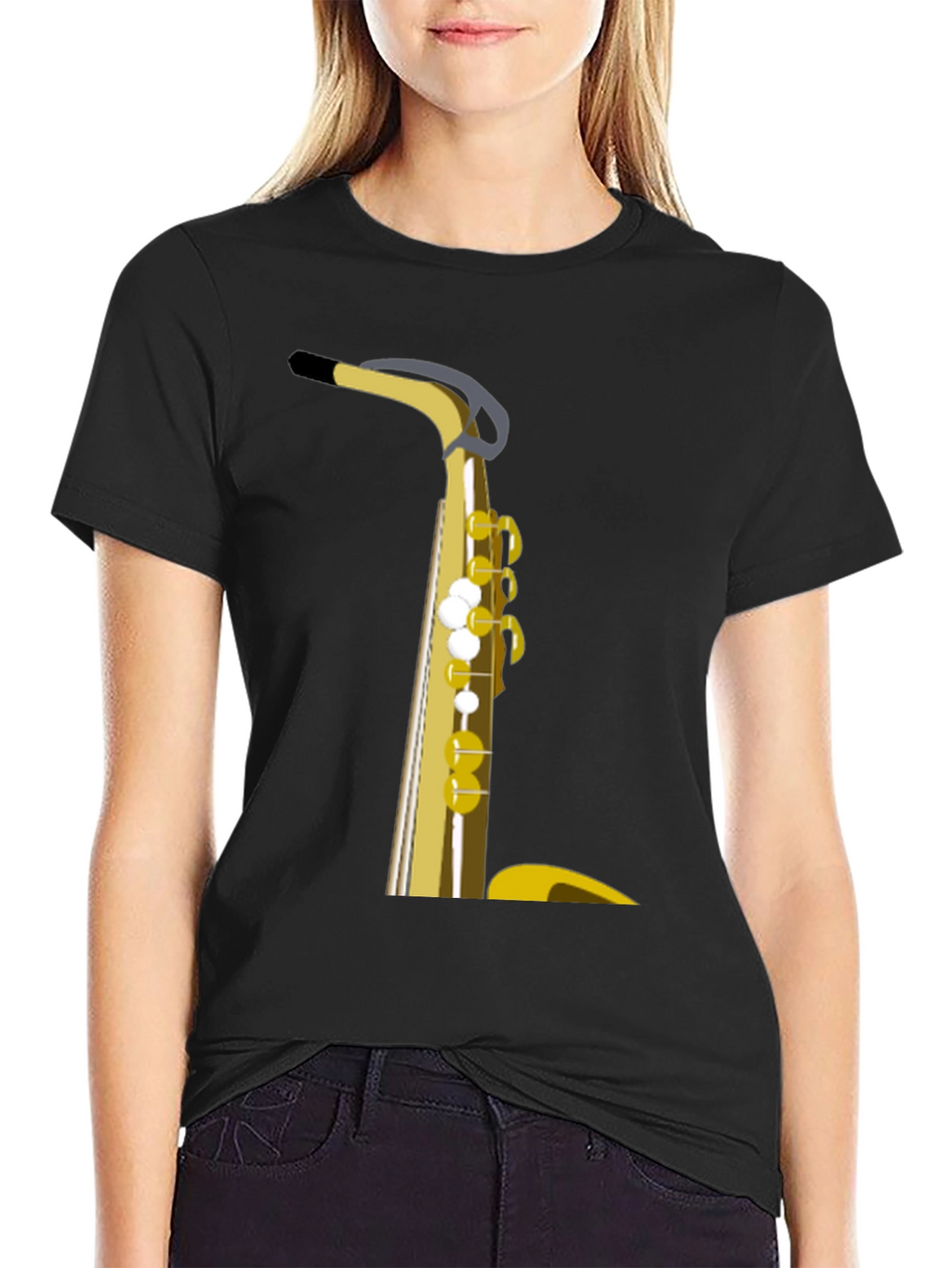 Saxophone Graphic Tee - Black Cotton Casual Wear
