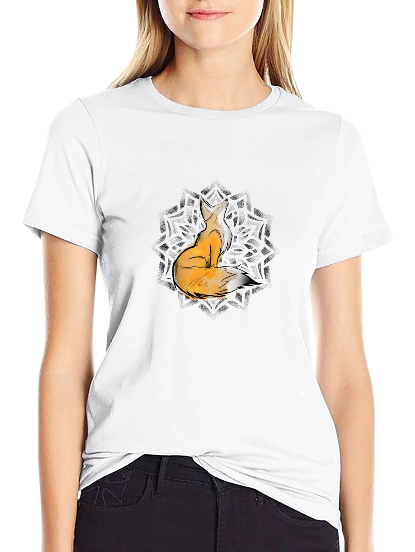 Fox Mandala Graphic Tee - Black