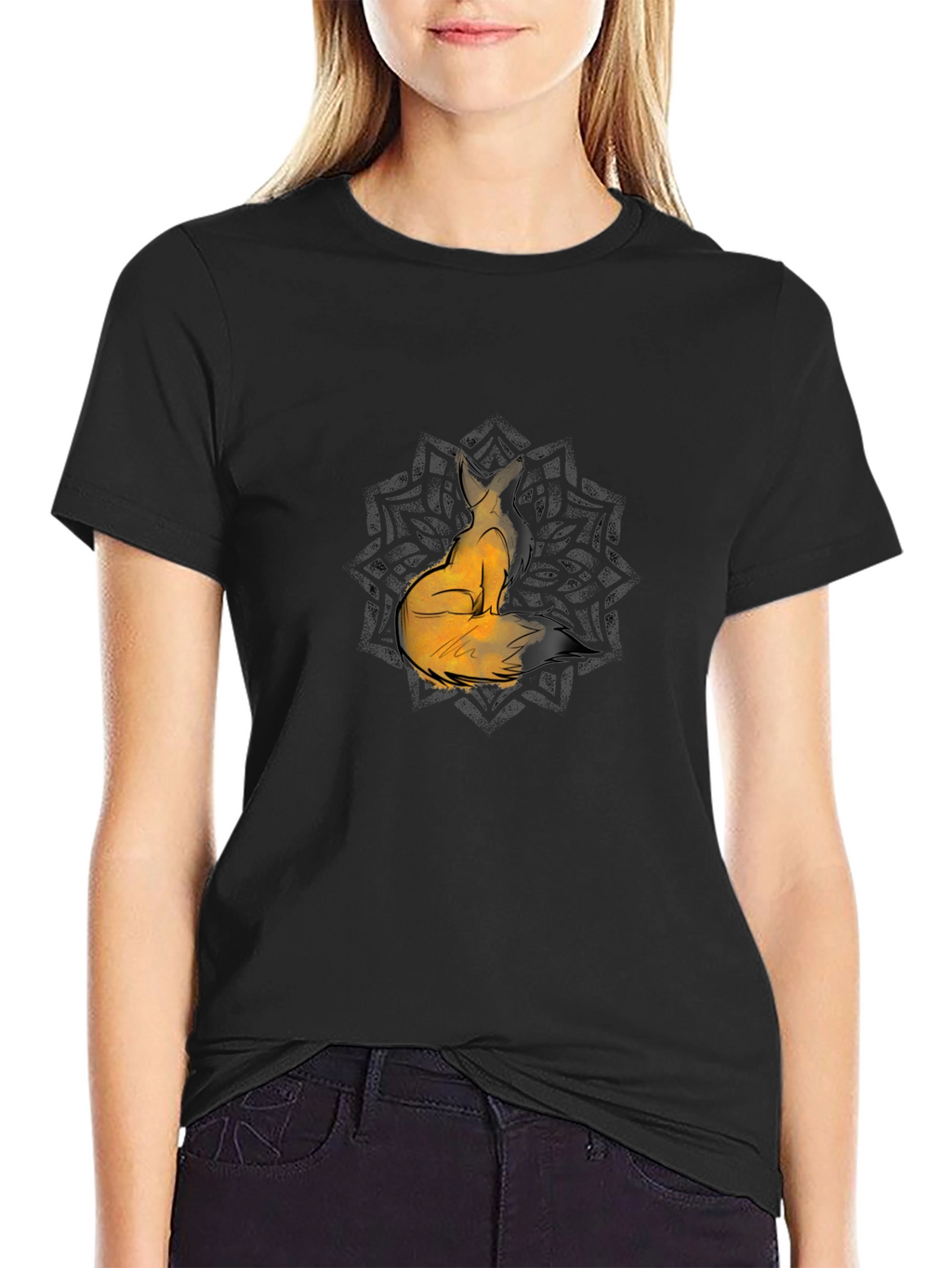 Fox Mandala Graphic Tee - Black