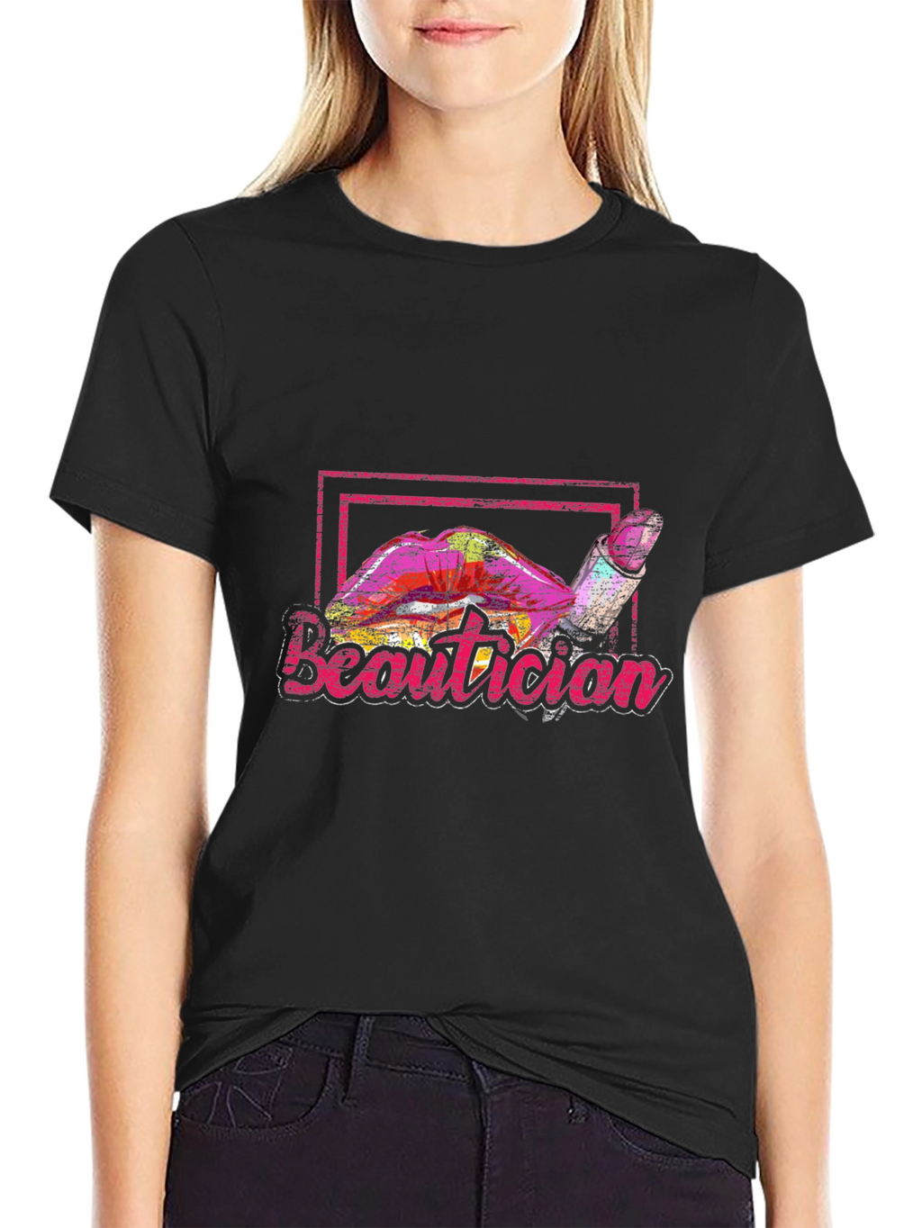 Beautician Lipstick Graphic Black T-Shirt