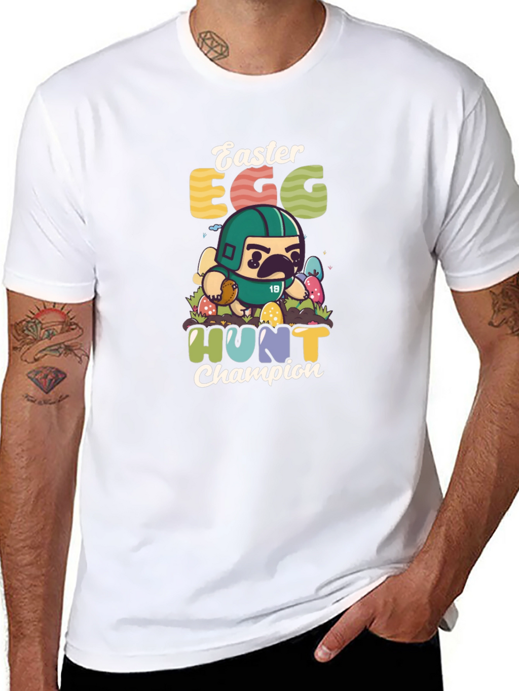 Easter Egg Hunt Champion T-Shirt - Pug Football Player