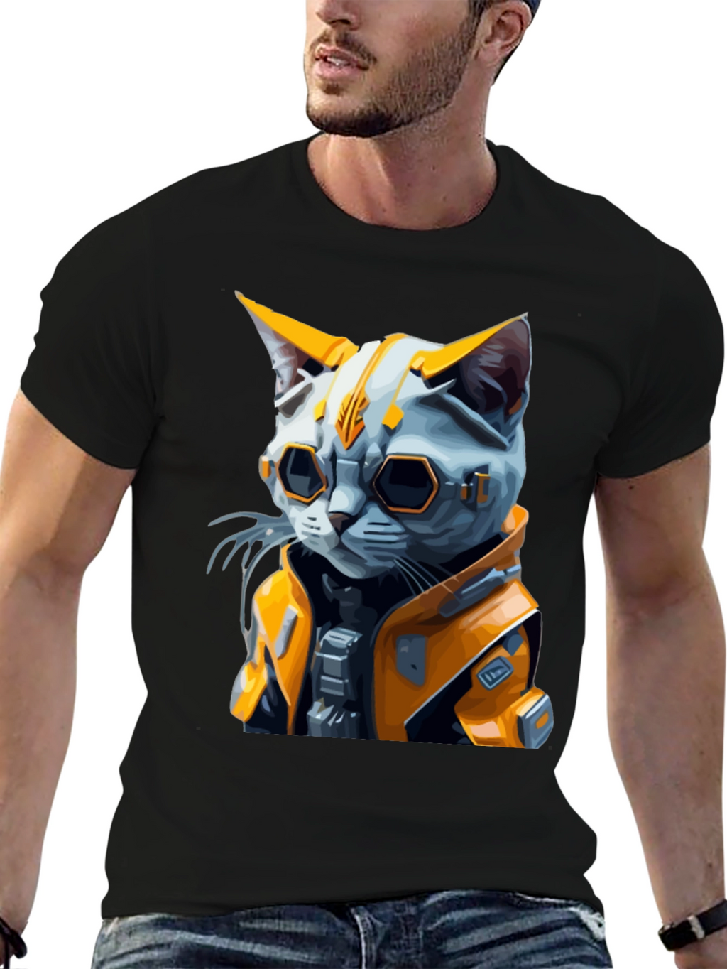 Cyberpunk Cat T-Shirt - Sci-Fi Style