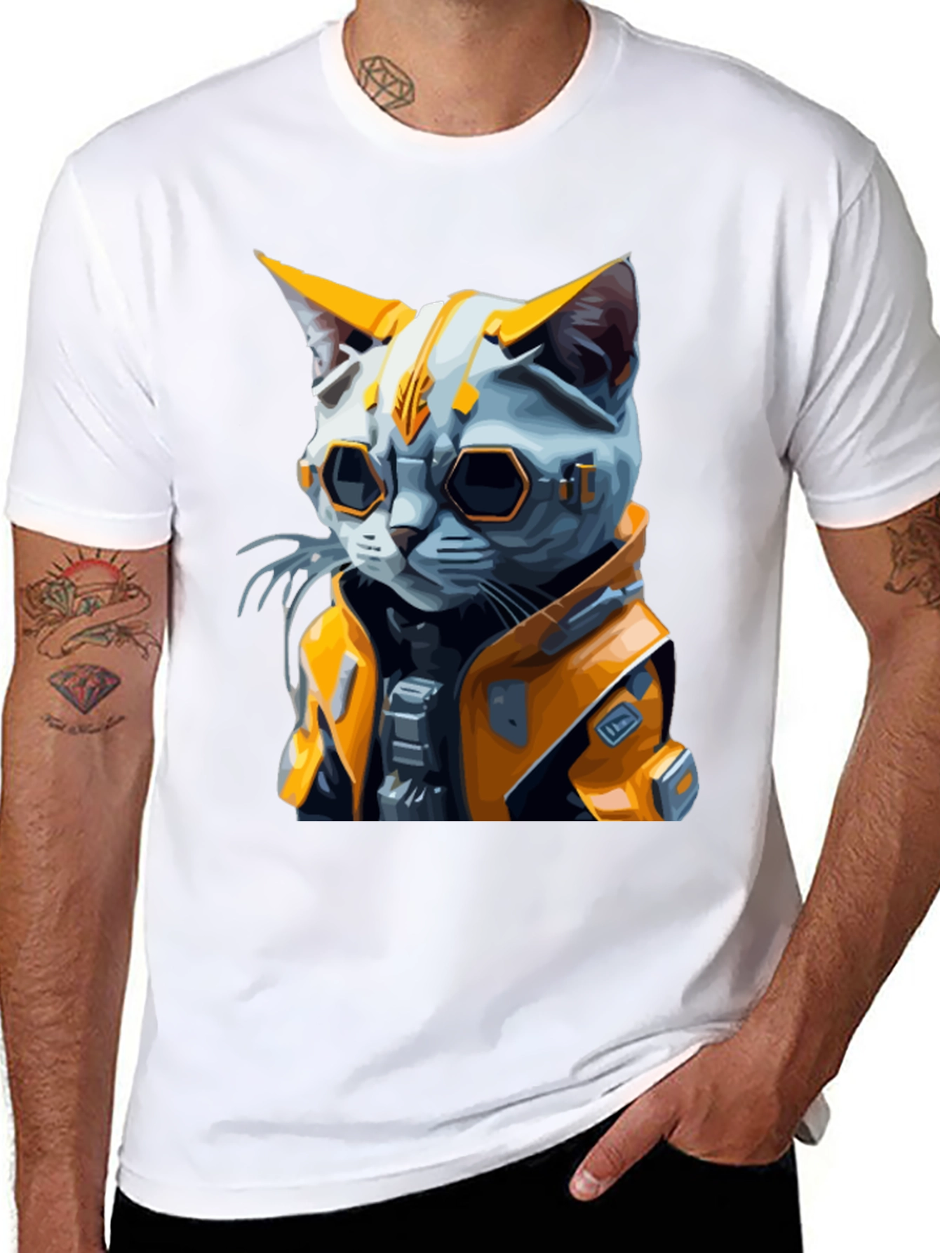 Cyberpunk Cat T-Shirt - Sci-Fi Style