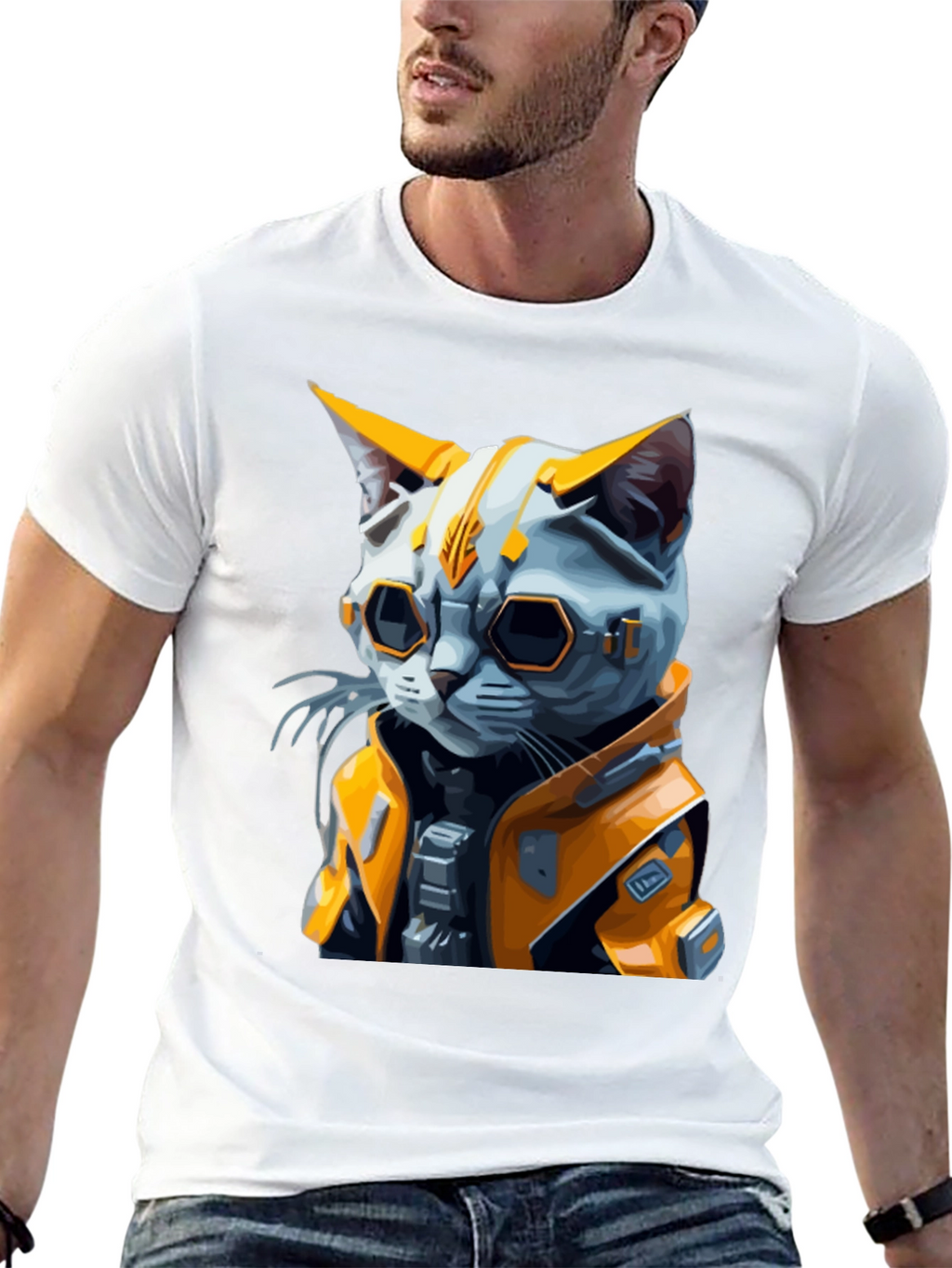 Cyberpunk Cat T-Shirt - Sci-Fi Style