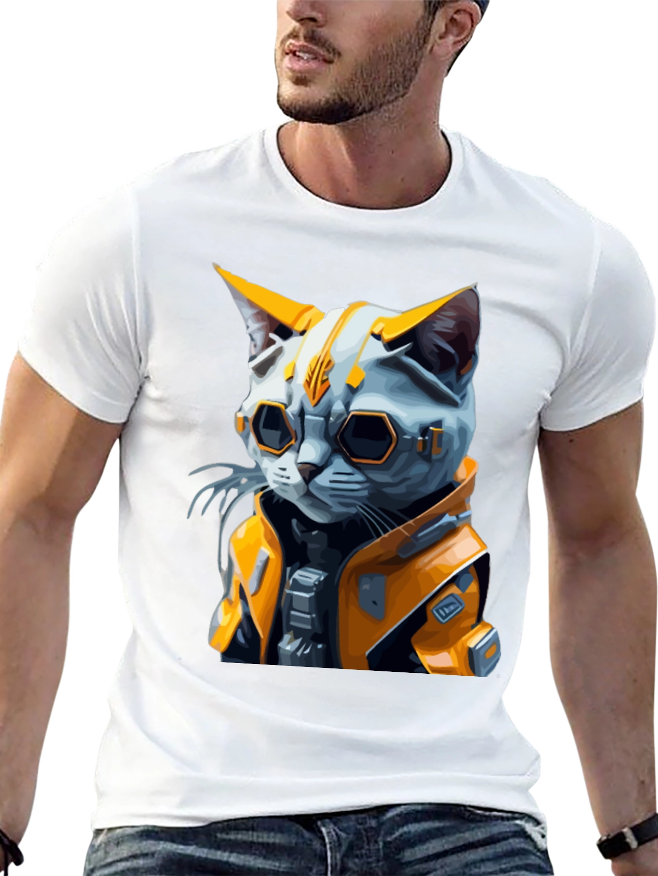 Cyberpunk Cat T-Shirt - Sci-Fi Style