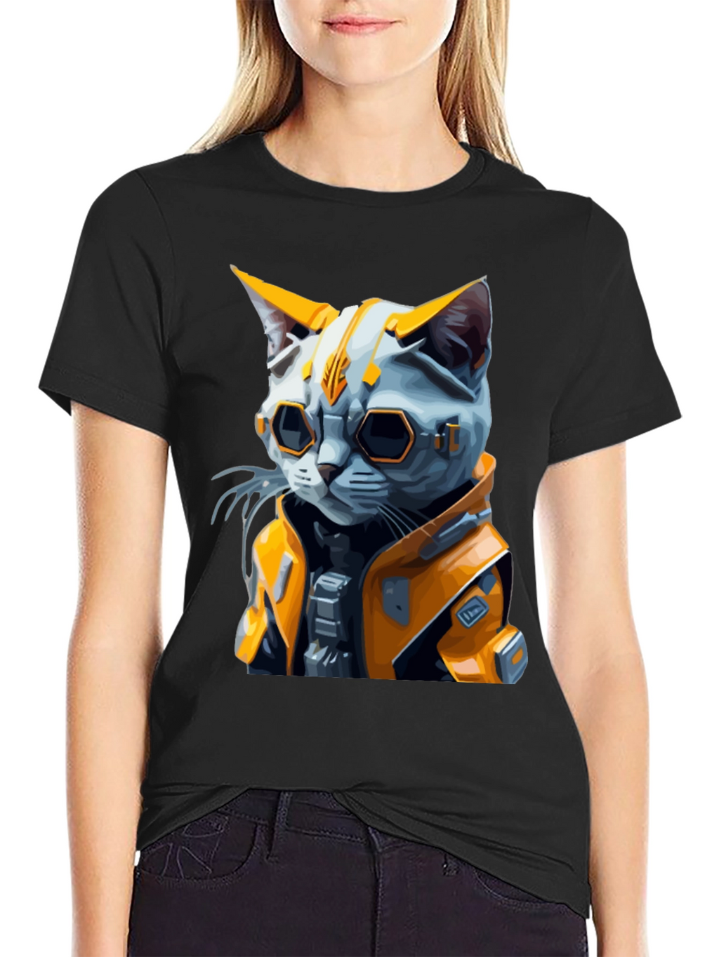 Cyberpunk Cat T-Shirt - Sci-Fi Style