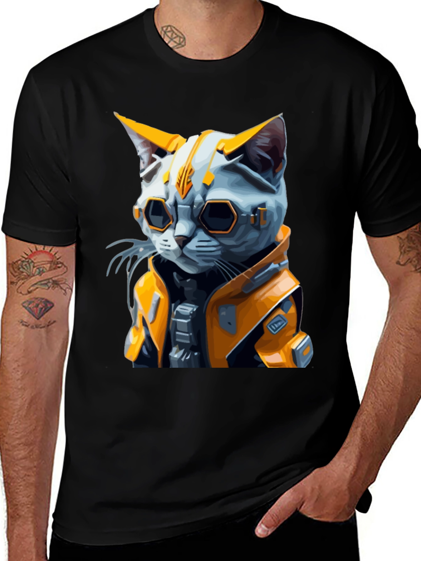 Cyberpunk Cat T-Shirt - Sci-Fi Style