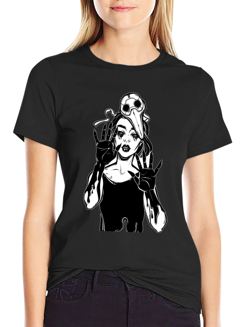 Gothic Plague Doctor Girl T-Shirt - Black