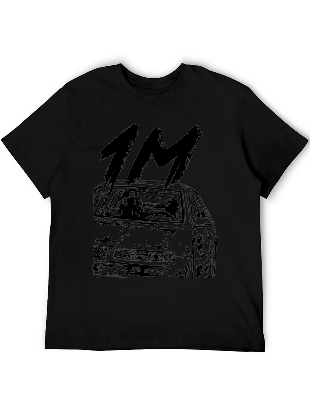 1M Car Graphic Tee - Black Cotton Casual T-Shirt