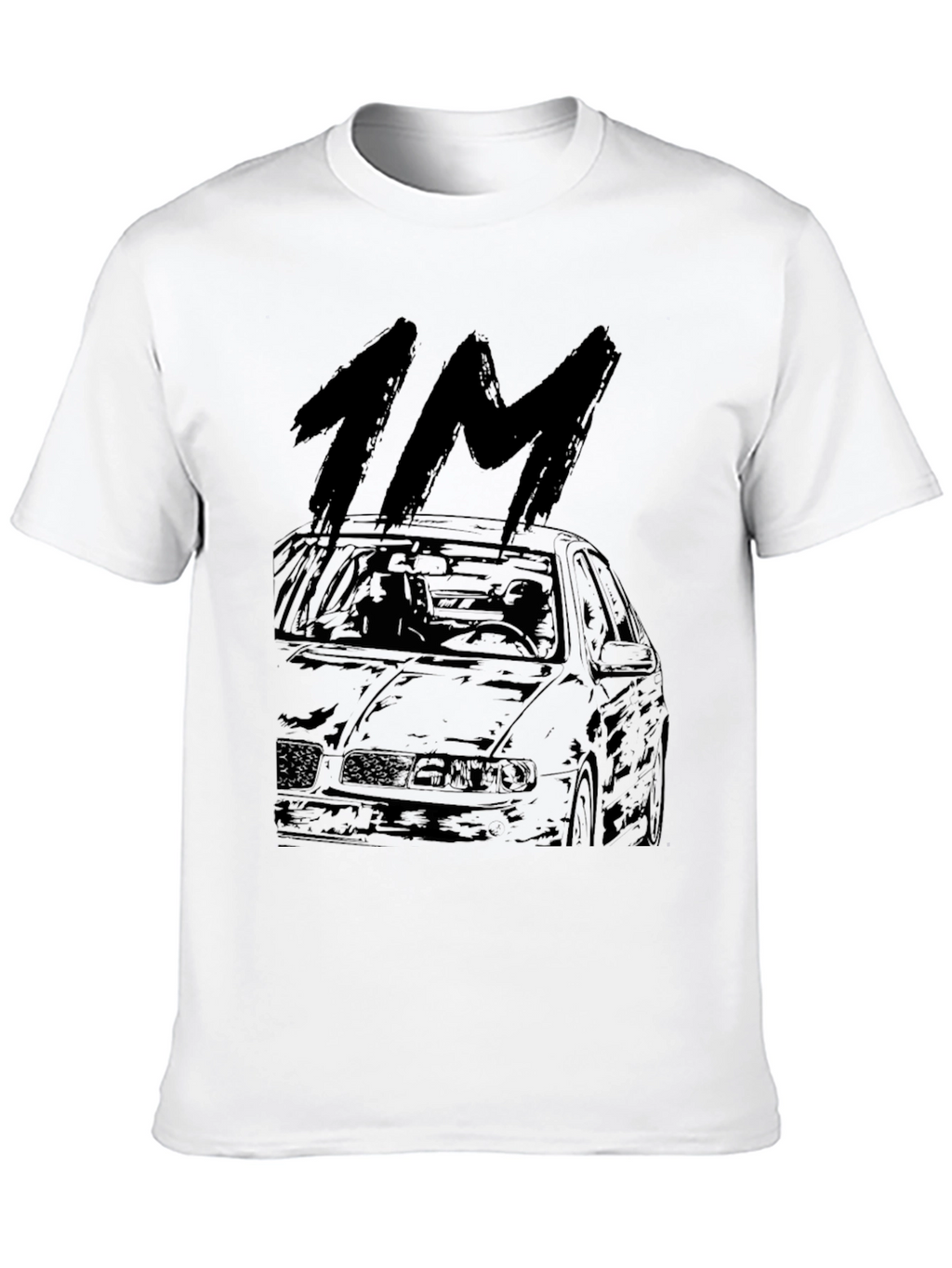 1M Car Graphic Tee - Black Cotton Casual T-Shirt