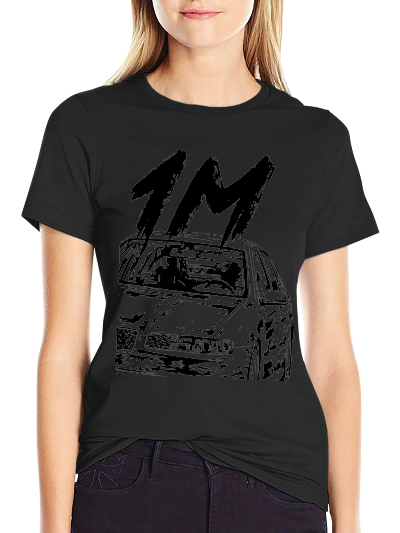 1M Car Graphic Tee - Black Cotton Casual T-Shirt
