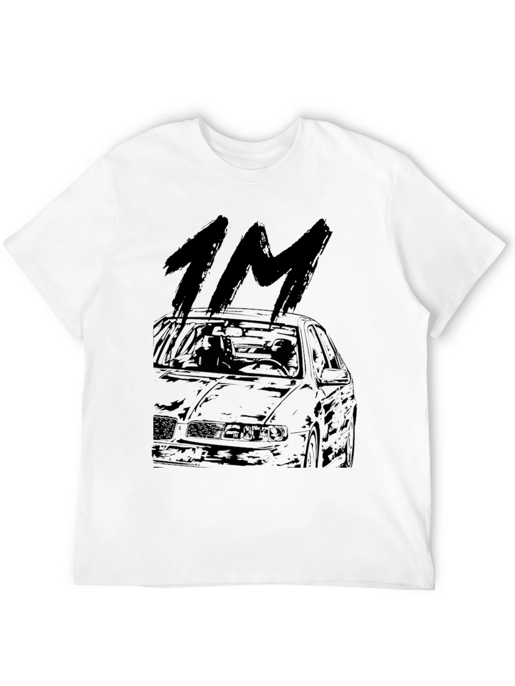 1M Car Graphic Tee - Black Cotton Casual T-Shirt