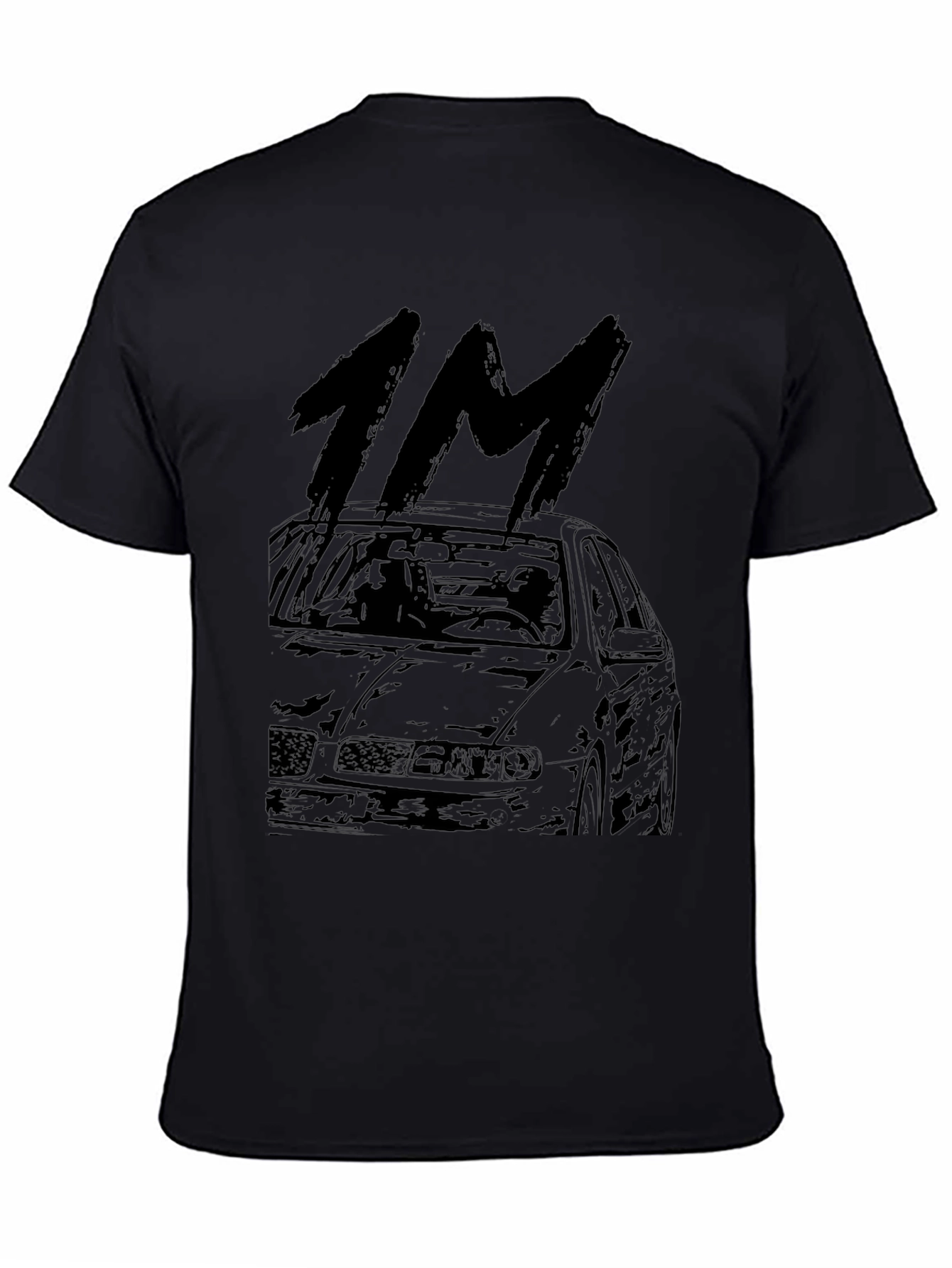 1M Car Graphic Tee - Black Cotton Casual T-Shirt