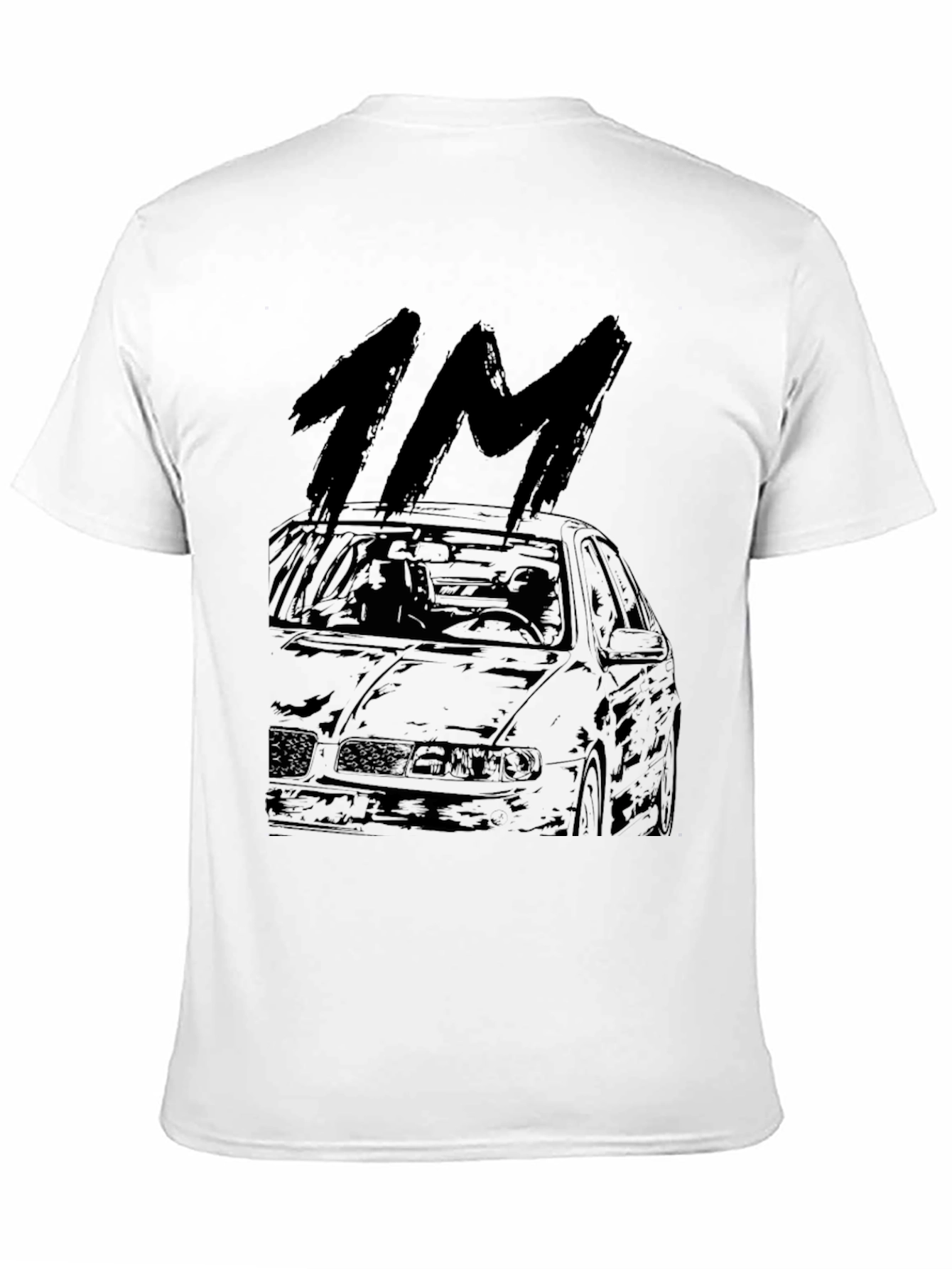 1M Car Graphic Tee - Black Cotton Casual T-Shirt