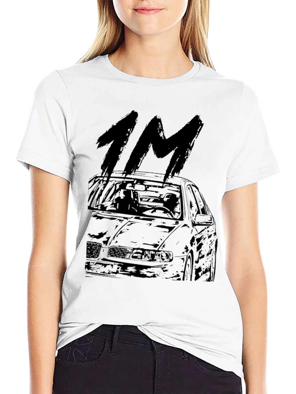 1M Car Graphic Tee - Black Cotton Casual T-Shirt