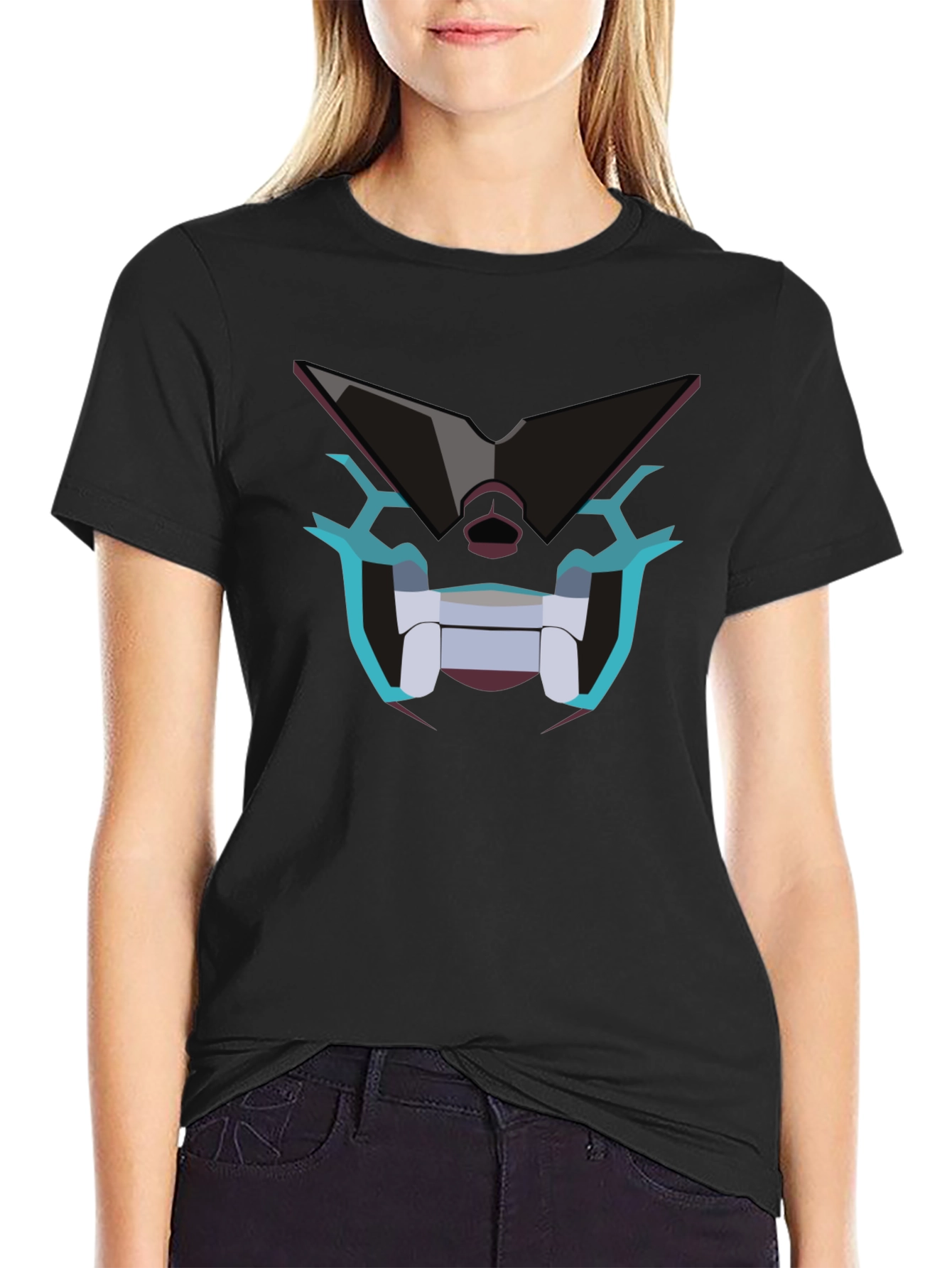 Robot Face Graphic T-Shirt - Black