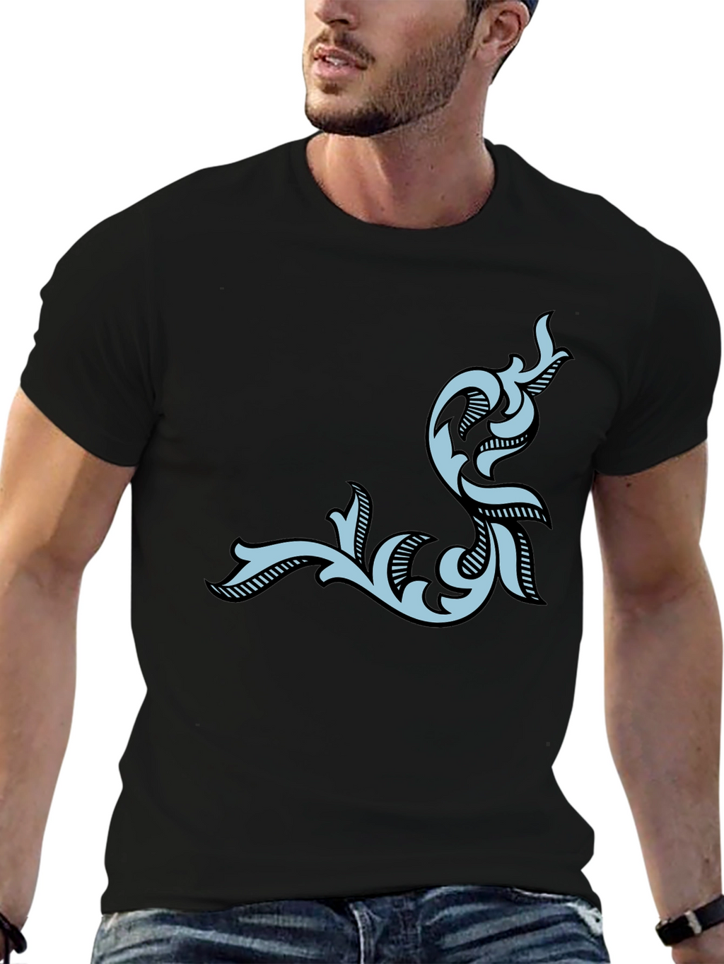 Stylish Black Tee with Ornamental Design