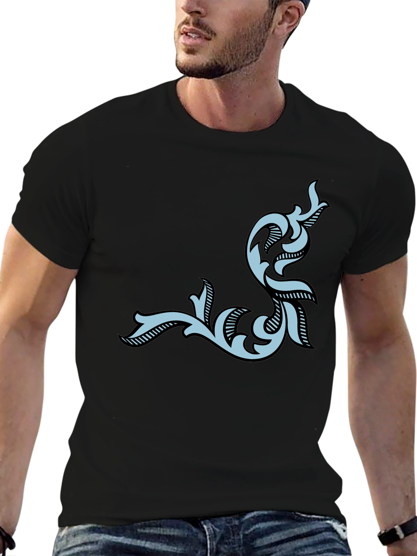 Stylish Black Tee with Ornamental Design