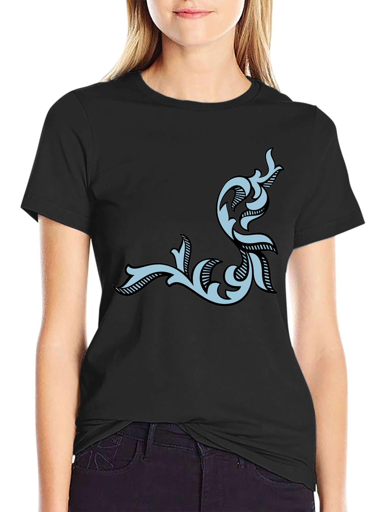 Stylish Black Tee with Ornamental Design