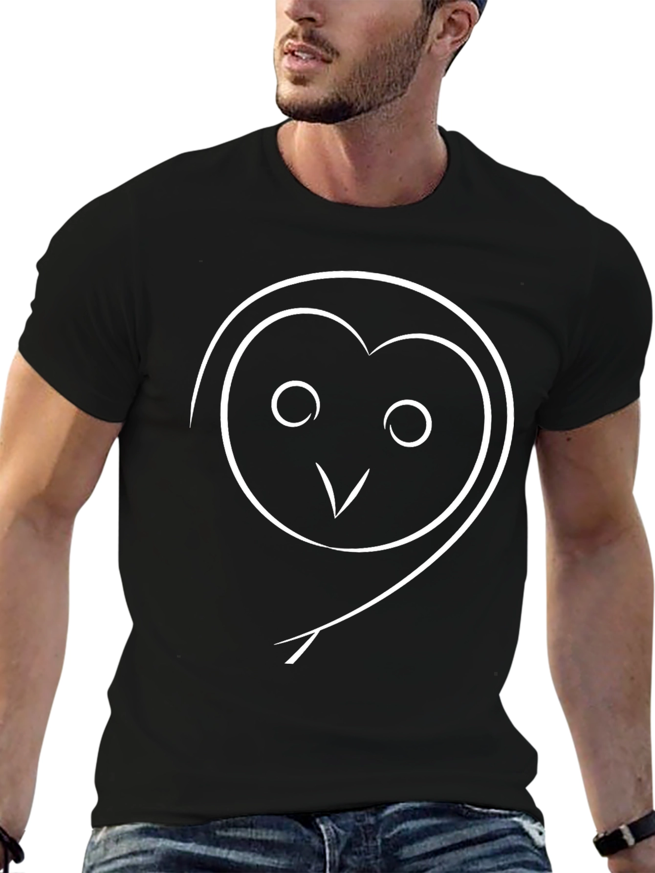 Minimalist Owl Graphic Black T-Shirt