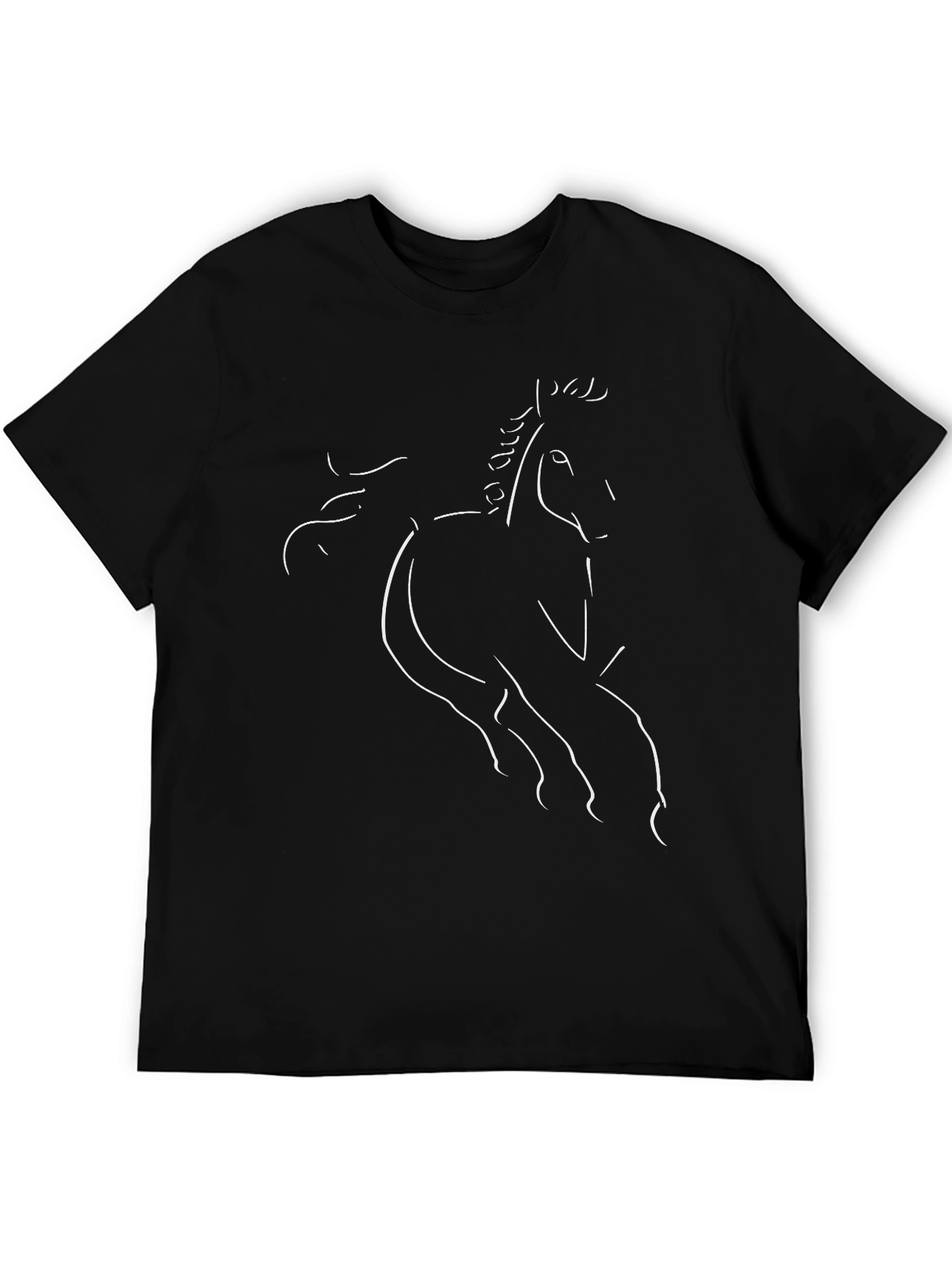Black Horse Line Art T-Shirt - Modern Minimalist Design