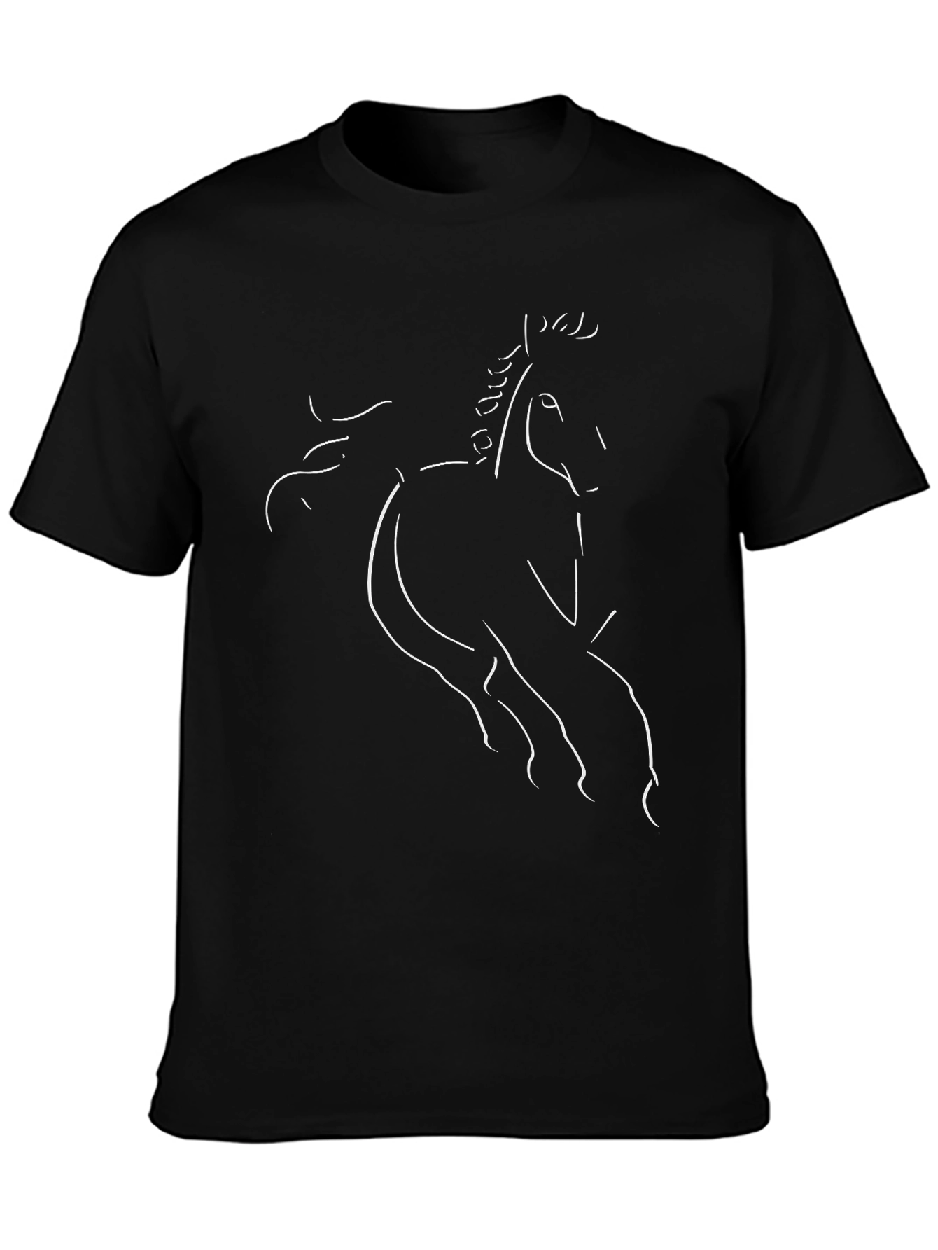 Black Horse Line Art T-Shirt - Modern Minimalist Design