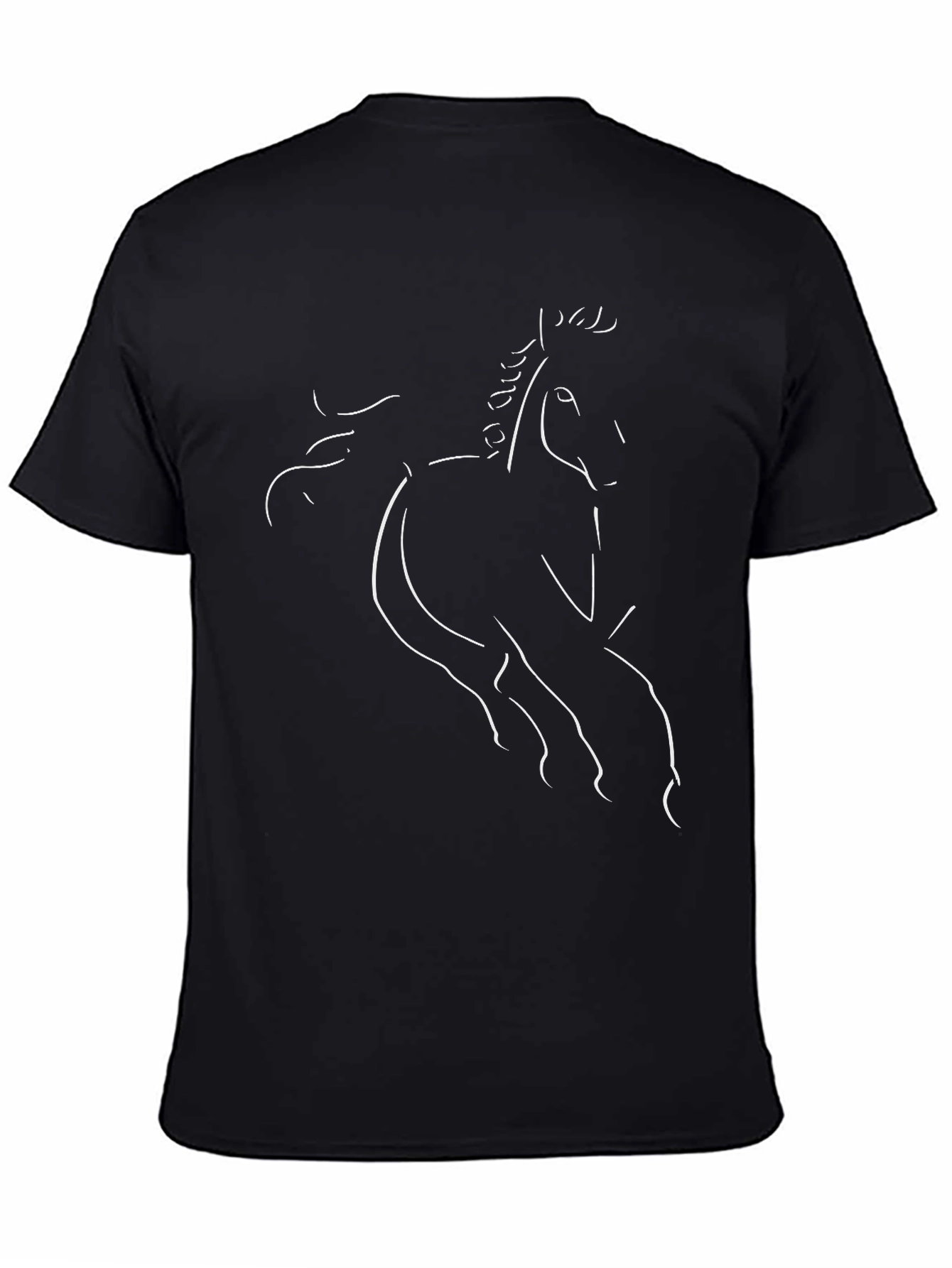 Black Horse Line Art T-Shirt - Modern Minimalist Design
