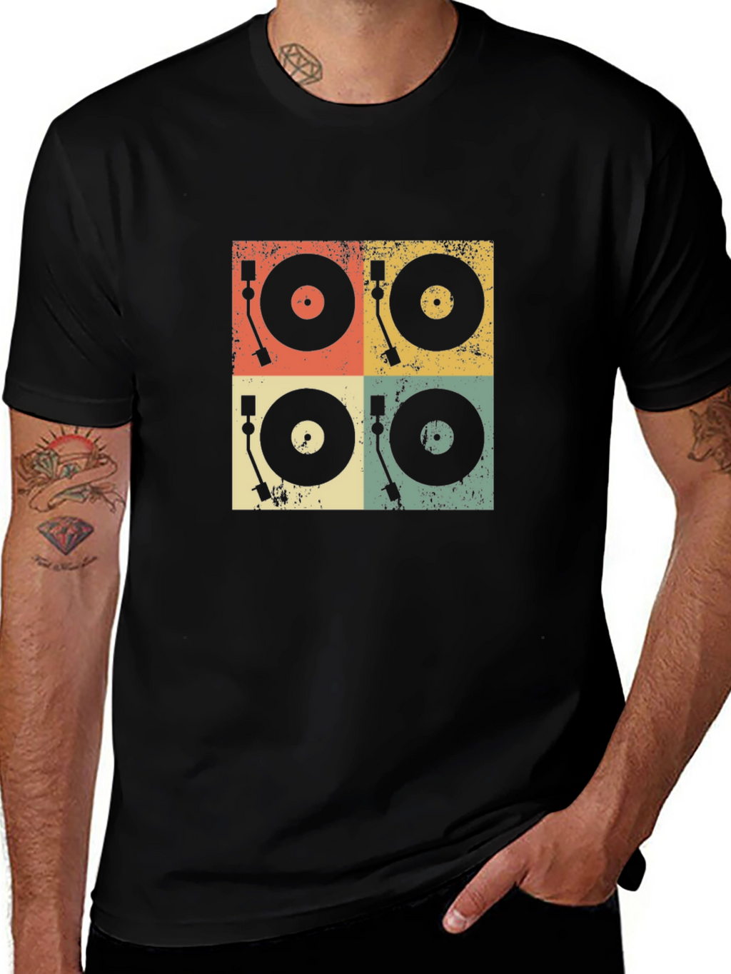 Retro Turntable Graphic Tee - Black