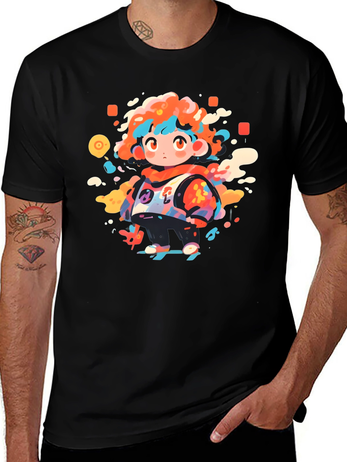 Funky Character Graphic Black T-Shirt