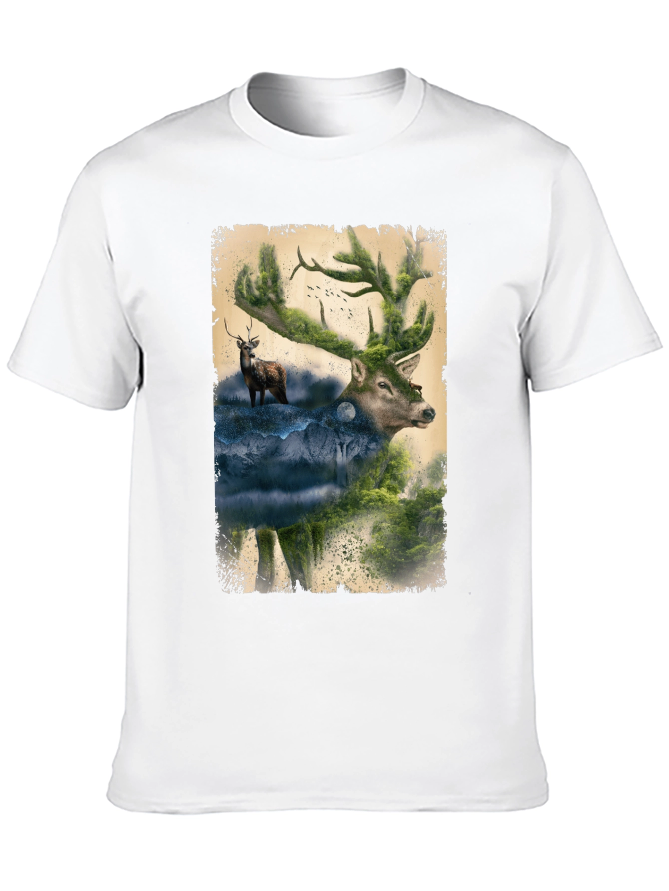 Nature Deer Graphic Print Black T-Shirt