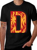 Fiery Letter D Graphic Tee - Bold Black T-Shirt