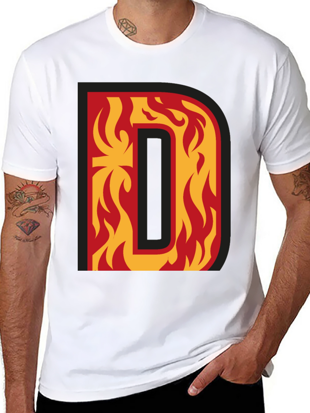 Fiery Letter D Graphic Tee - Bold Black T-Shirt