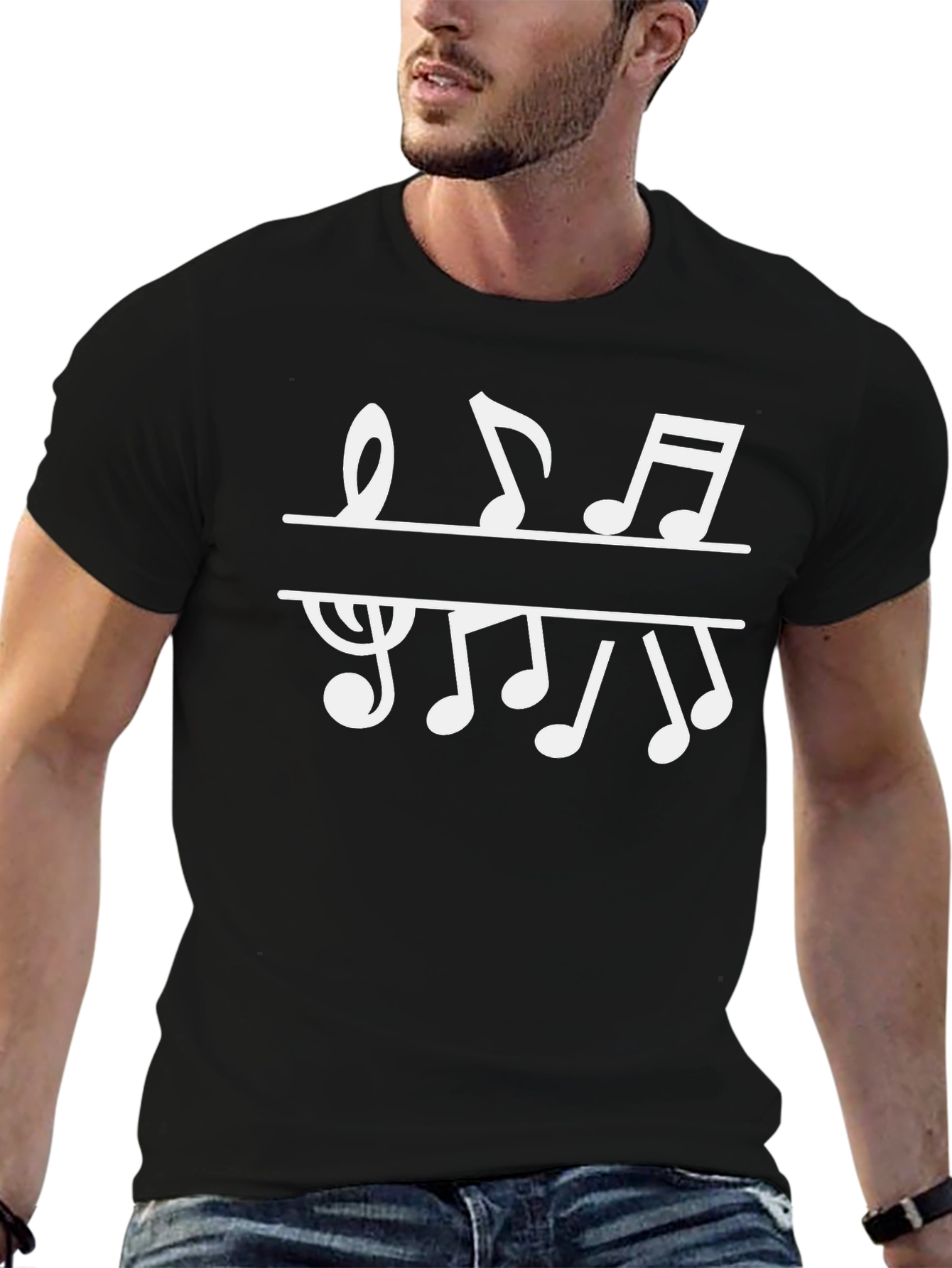 Musical Notes Graphic T-Shirt - Black Cotton Tee