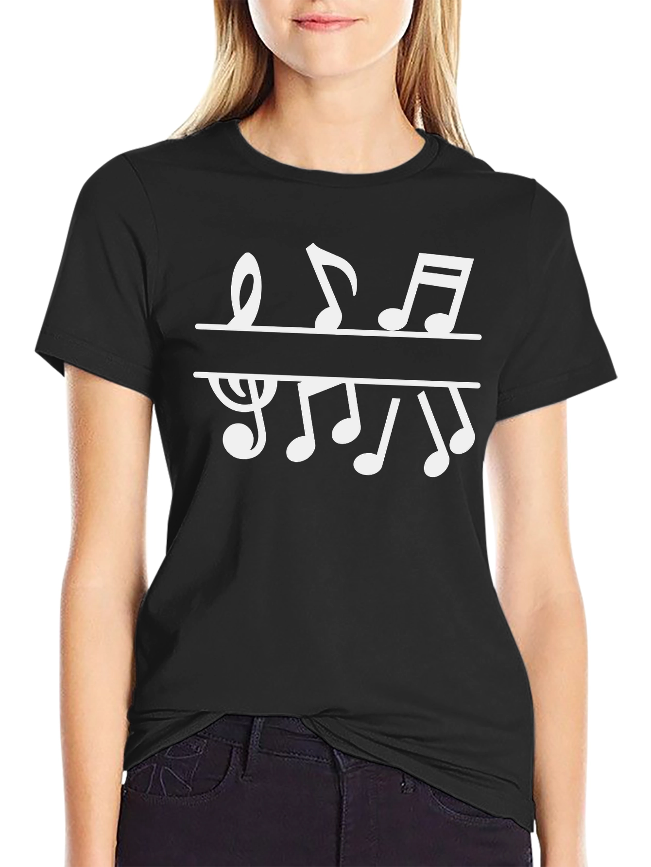 Musical Notes Graphic T-Shirt - Black Cotton Tee