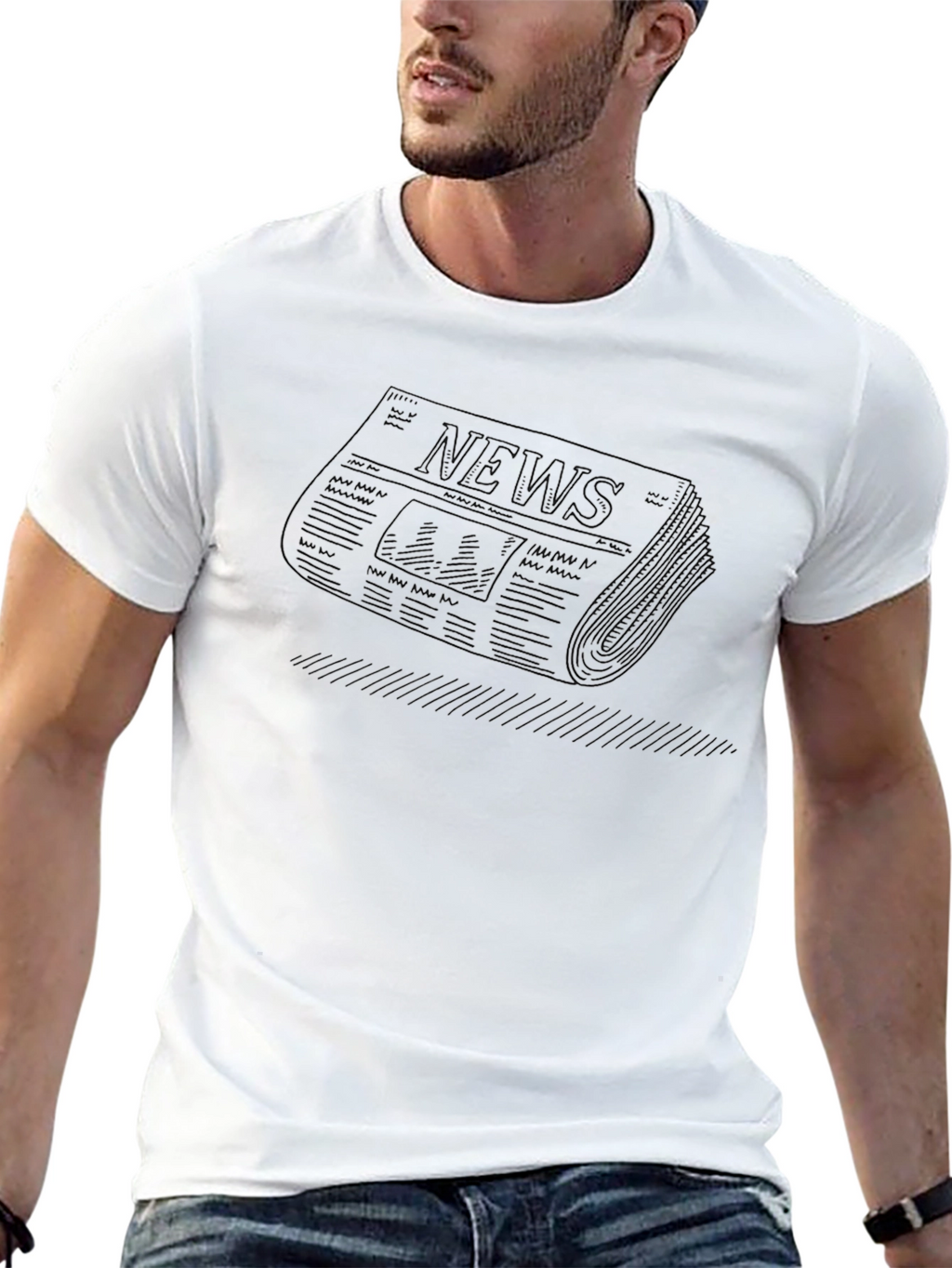 Modern Newspaper Graphic Black T-Shirt