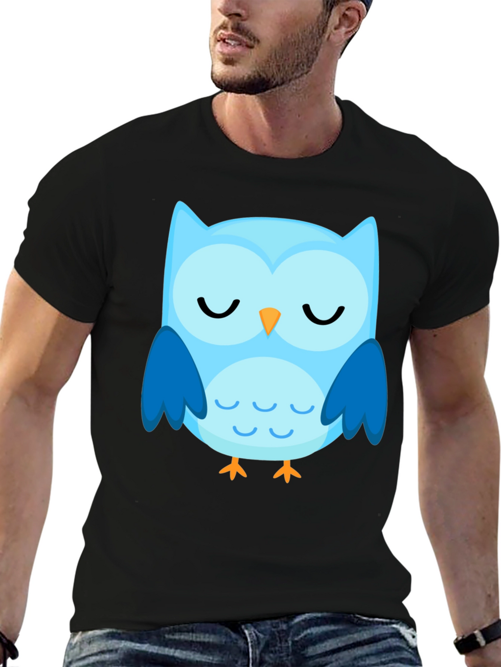Cute Blue Owl Graphic T-Shirt
