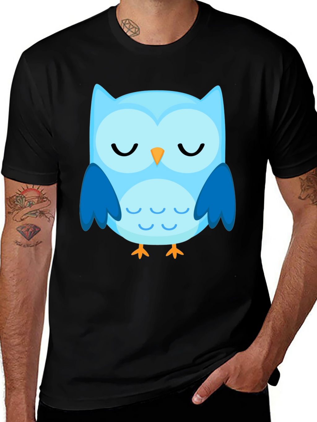 Cute Blue Owl Graphic T-Shirt