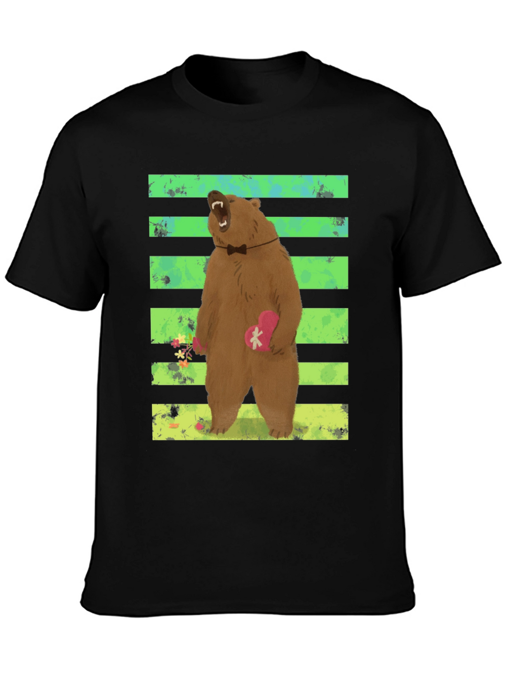 Bear Graphic Tee: Cute Valentines Day Black T-Shirt