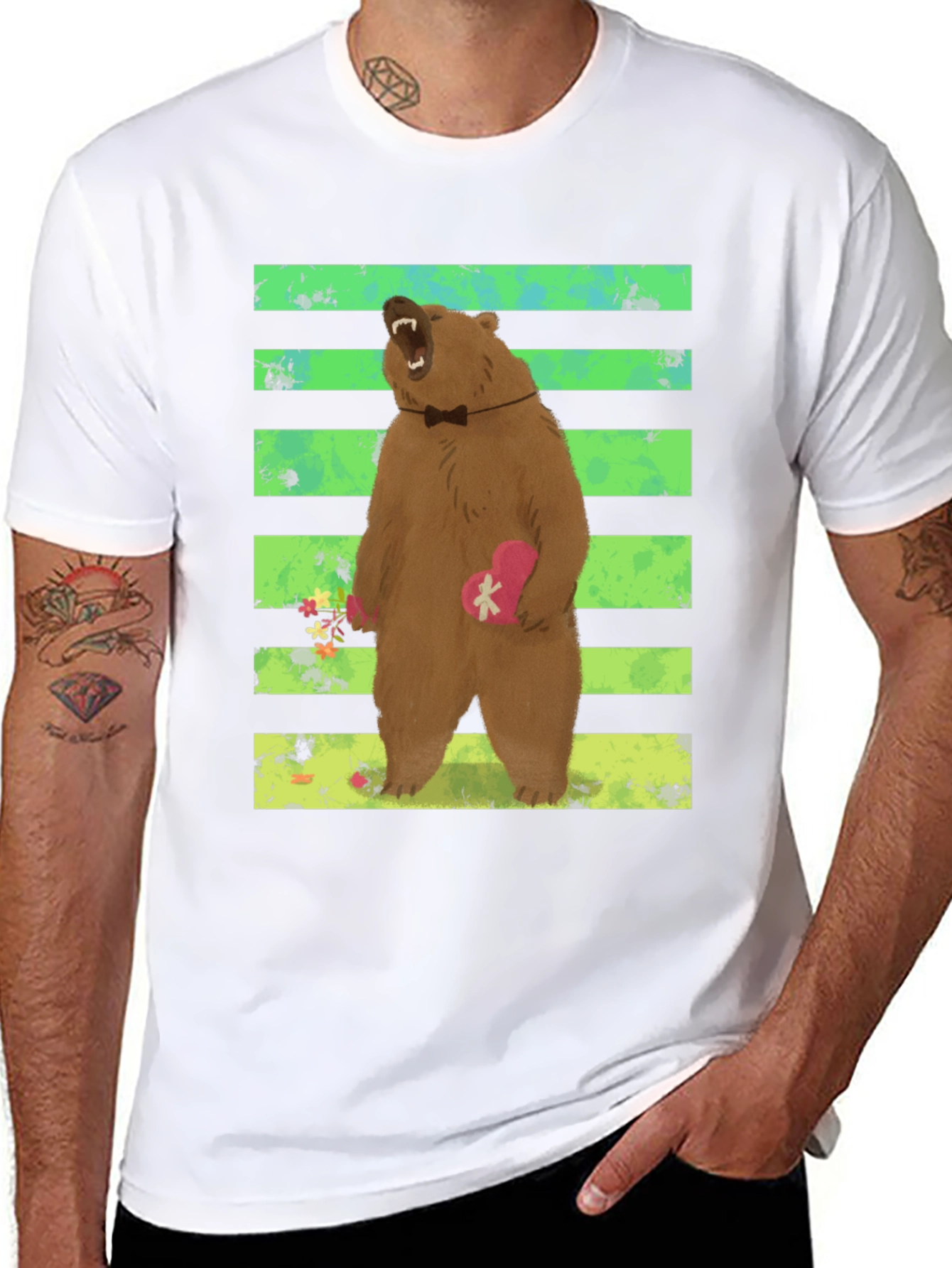Bear Graphic Tee: Cute Valentines Day Black T-Shirt