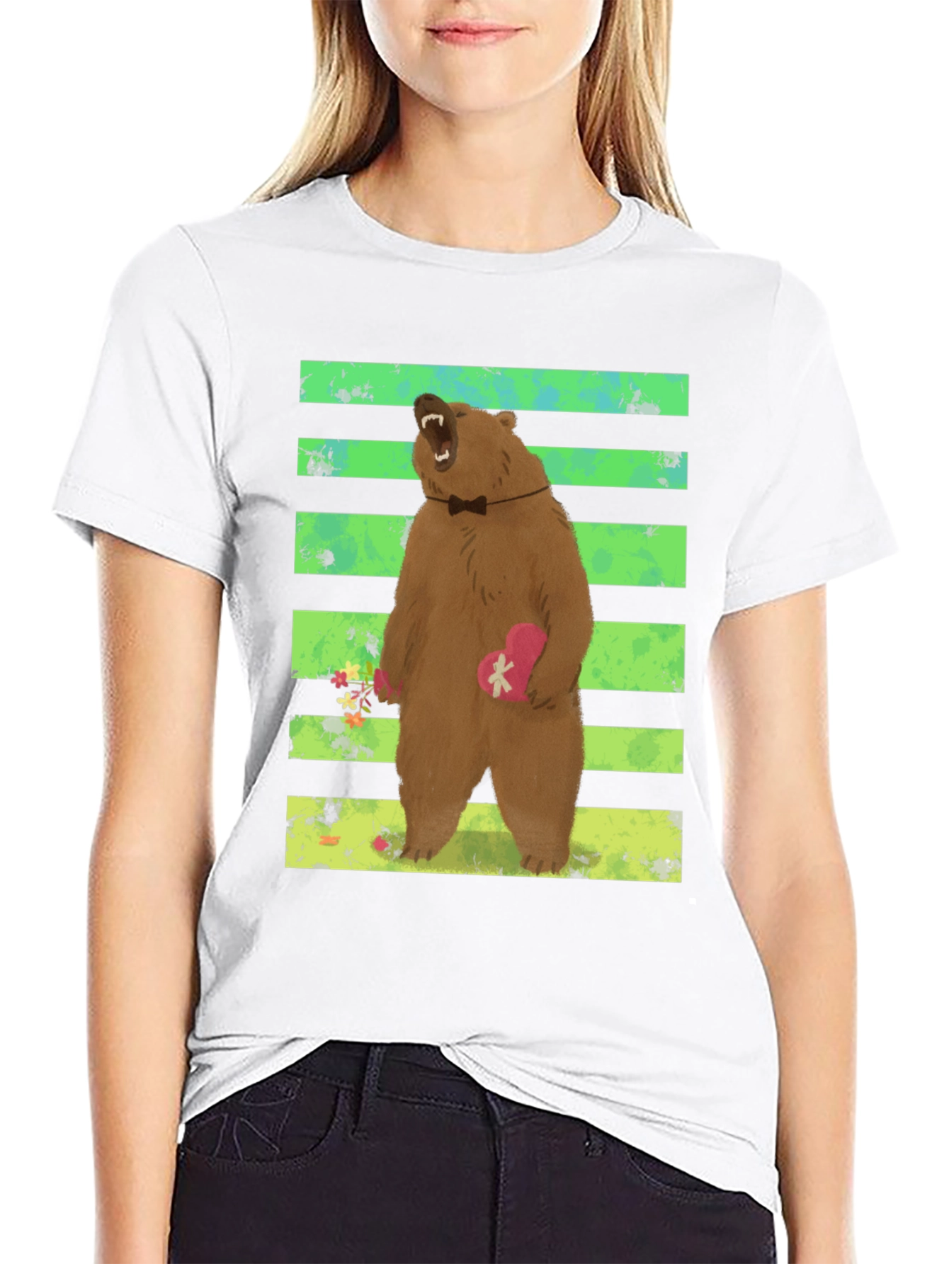 Bear Graphic Tee: Cute Valentines Day Black T-Shirt
