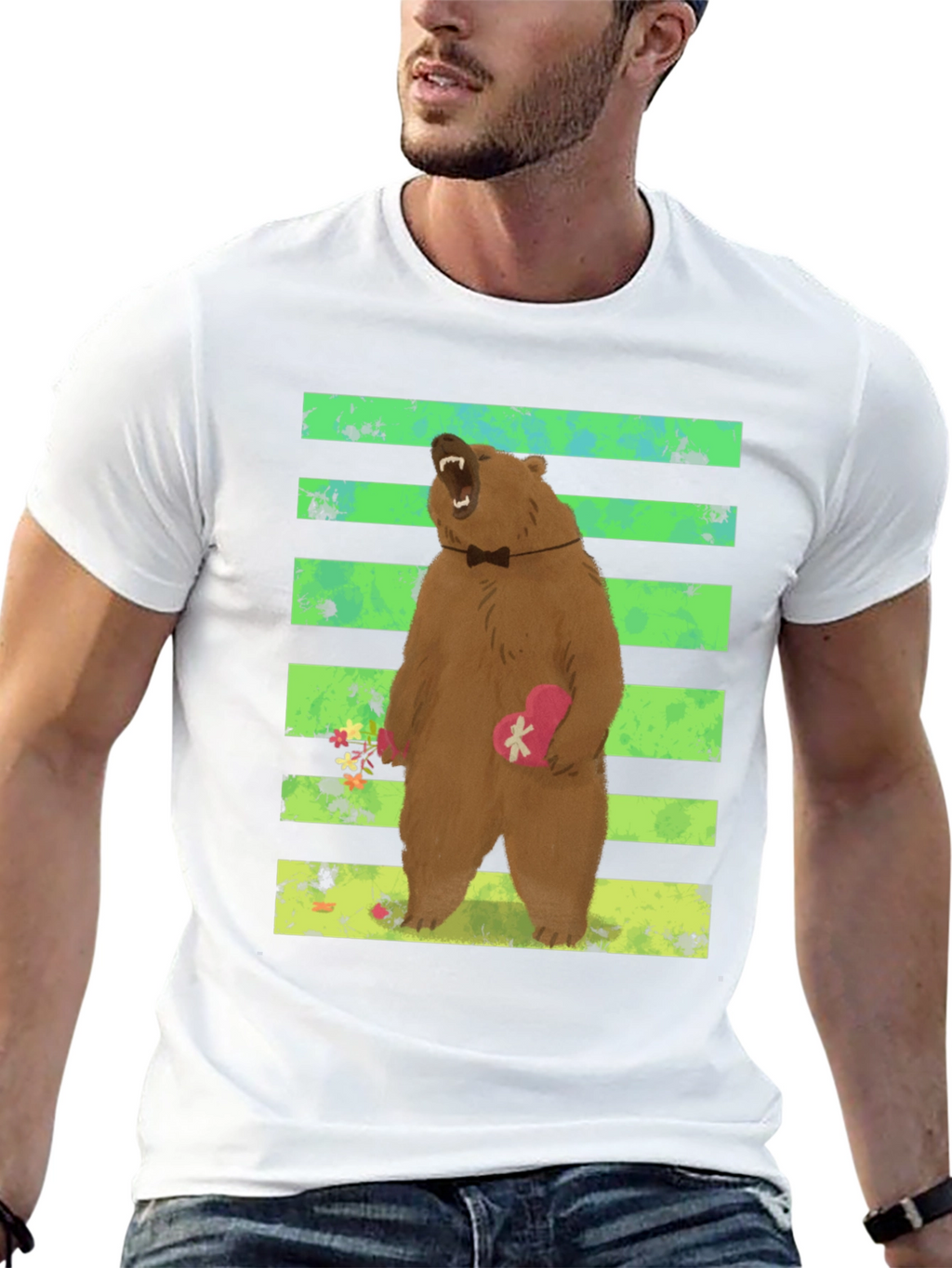 Bear Graphic Tee: Cute Valentines Day Black T-Shirt