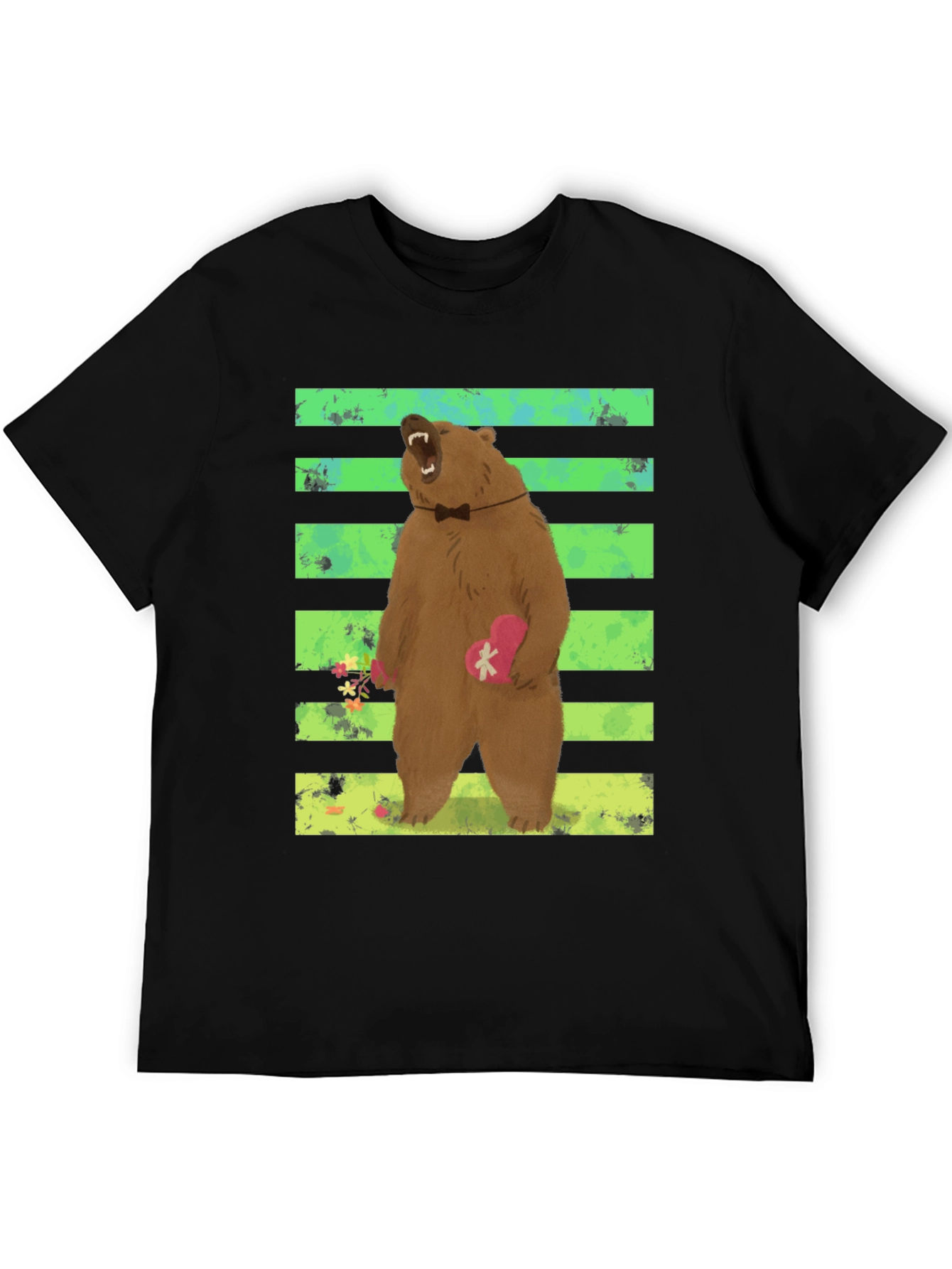 Bear Graphic Tee: Cute Valentines Day Black T-Shirt