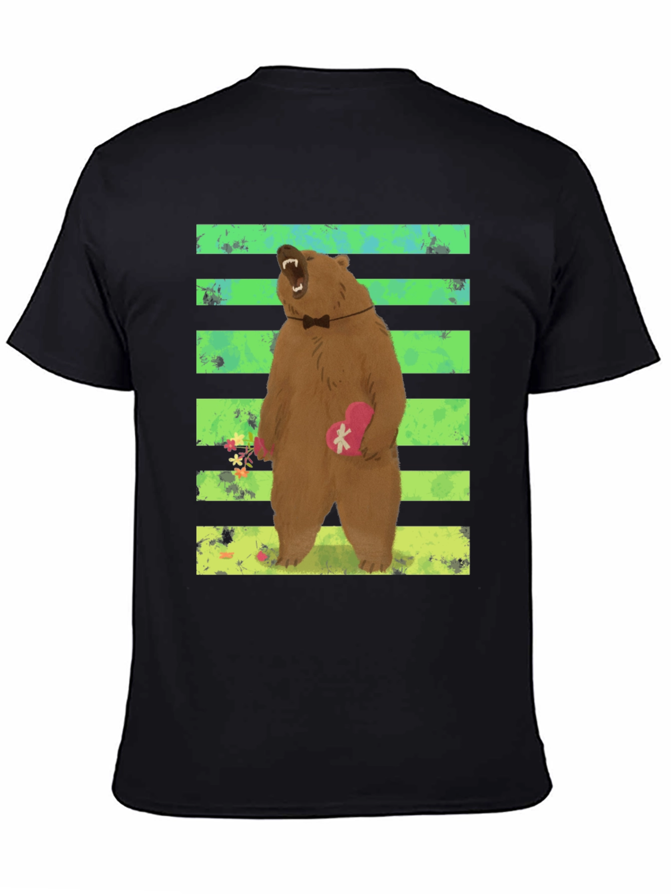 Bear Graphic Tee: Cute Valentines Day Black T-Shirt